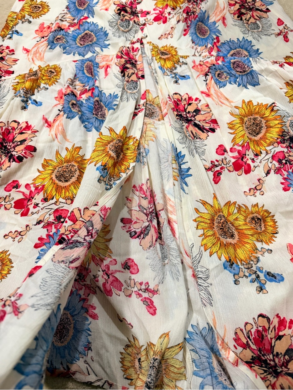 Floral Sunflower Print Button-Front Maxi Skirt - White/Multicolor - Picture 3 of 3
